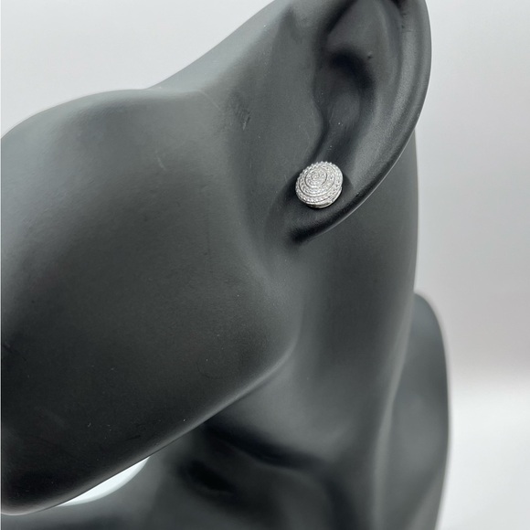 Round Sterling Silver Studs with Natural Diamond Accent - Picture 3 of 6